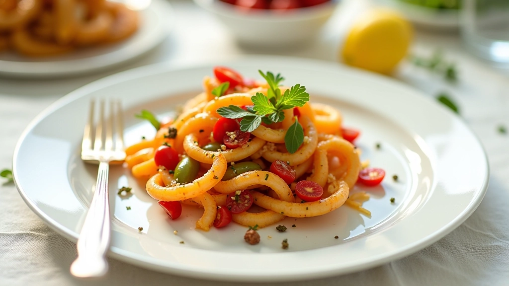 Prato de comida reutilizada com ingredientes variados bem apresentados, garfo ao lado, fundo neutro