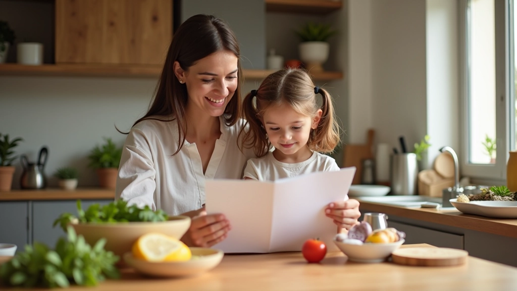Família a planear refeições na cozinha